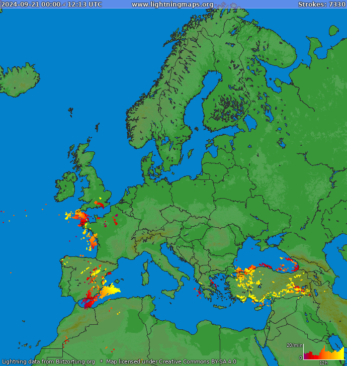 Mapa wyładowań Europa 2024-09-21