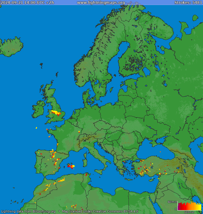 Bliksem kaart Europa 21.09.2024 (Animatie)