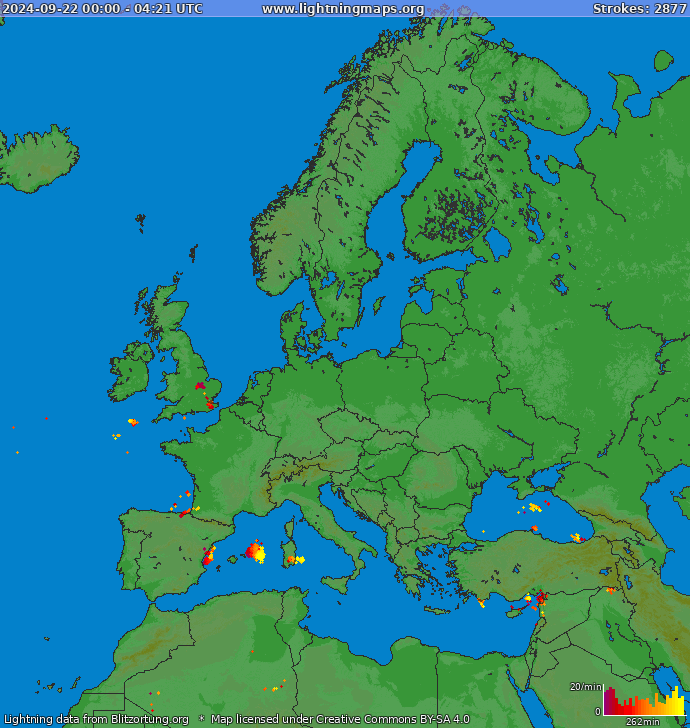 Lightning map Europe 2024-09-22