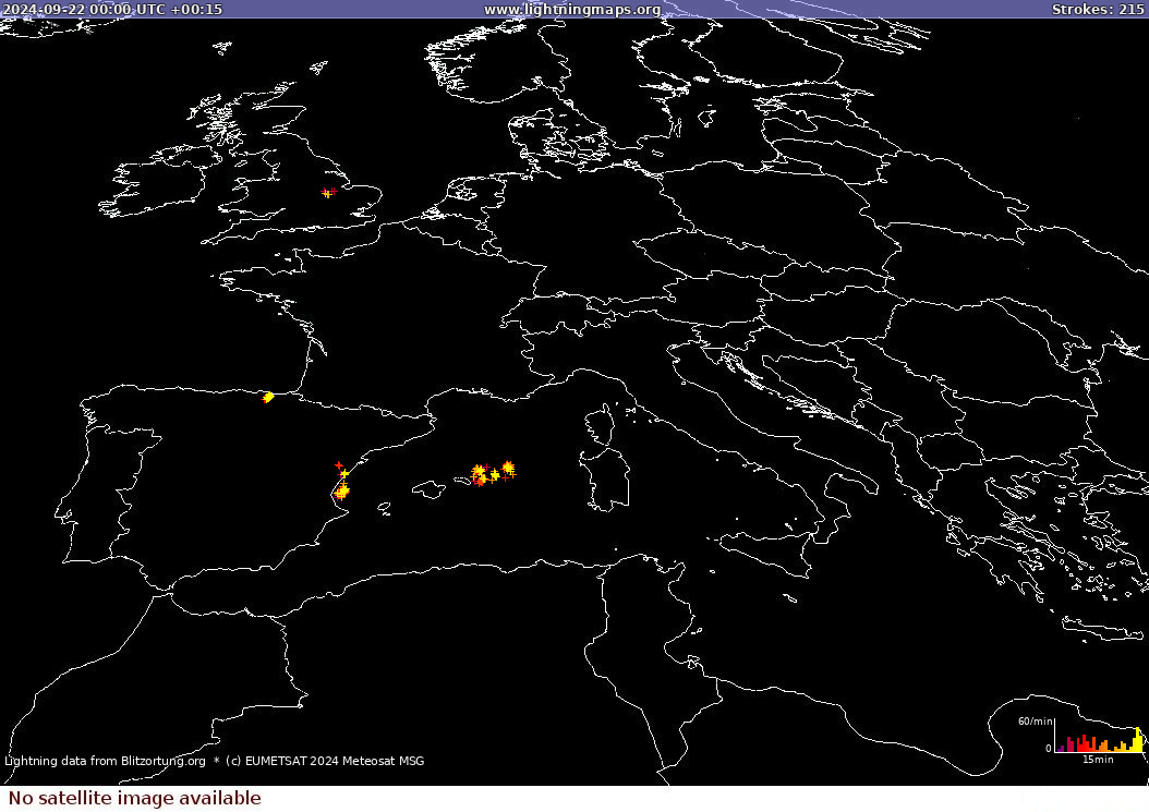 Carte de la foudre Sat: Europe Clouds + Rain 22/09/2024