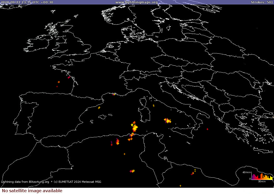 Mapa wyładowań Sat: Europe Clouds + Rain 2024-09-23 (Animacja)