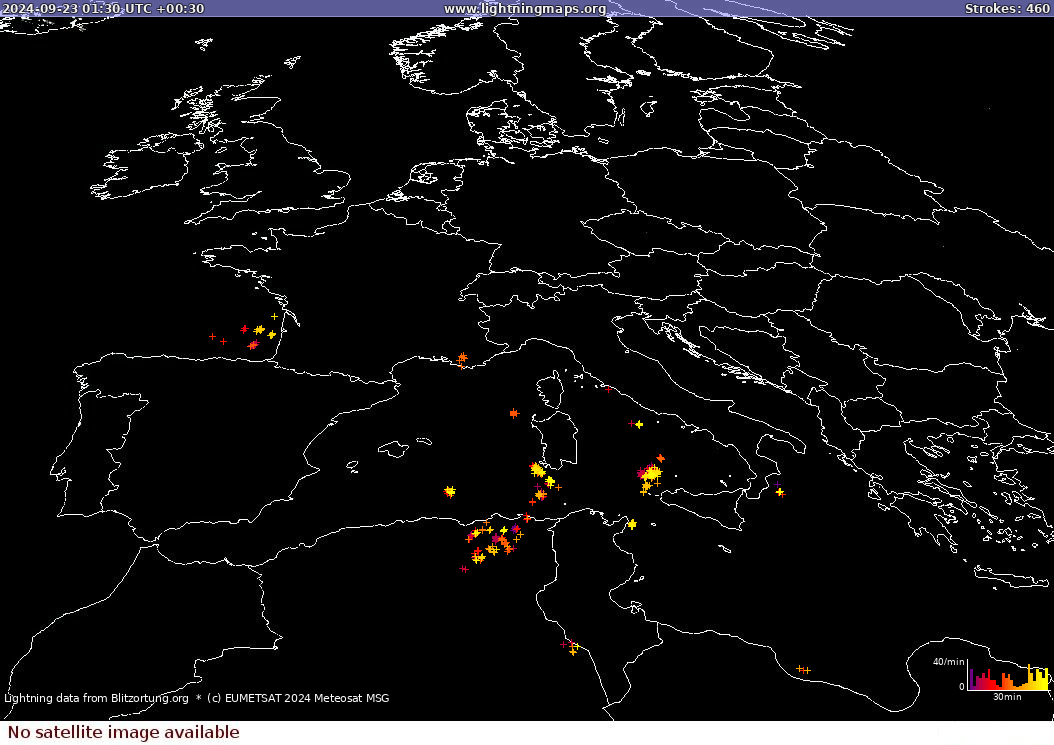 Lightning map Sat: Europe Clouds + Rain 2024-09-23 (Animation)