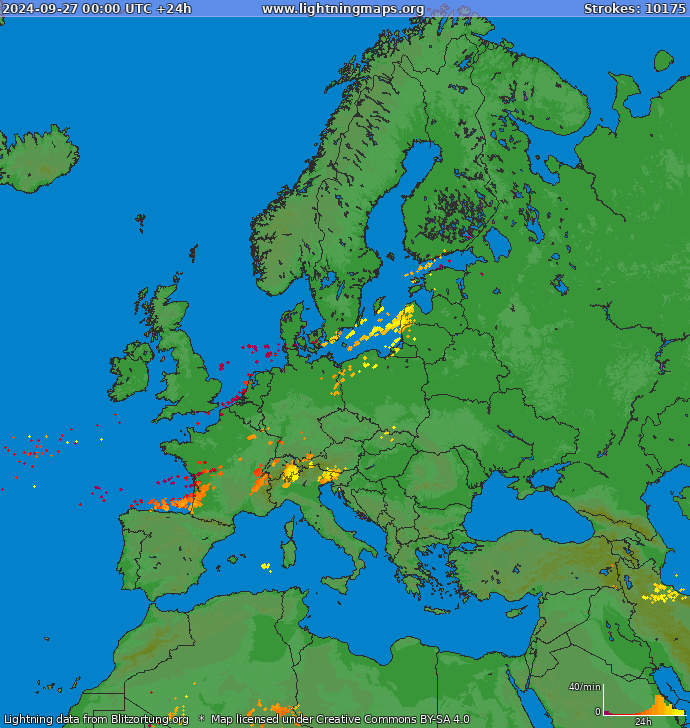 Mapa wyładowań Europa 2024-09-27