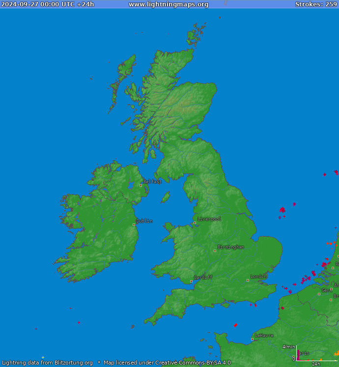 Lightning map United Kingdom 2024-09-27