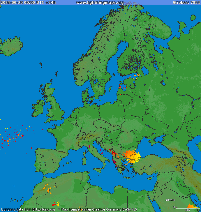 Mapa wyładowań Europa 2024-09-29