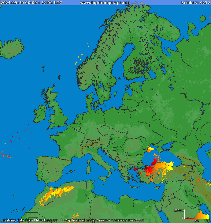 Mapa wyładowań Europa 2024-09-30