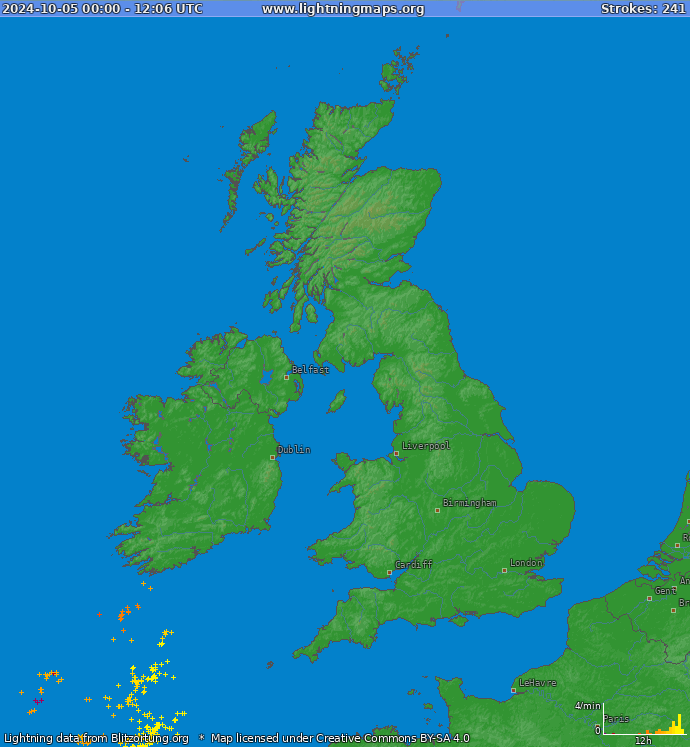 Lightning map United Kingdom 2024-10-05