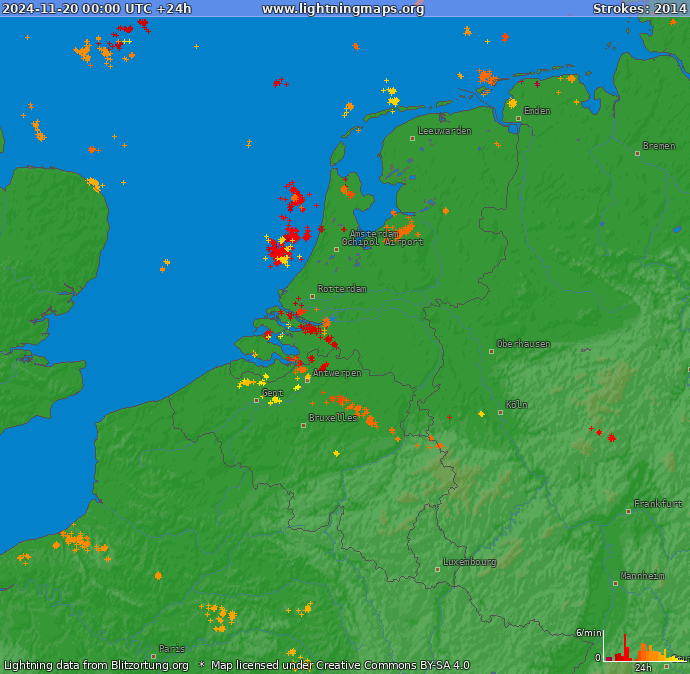 Lightning map Benelux 2024-11-20