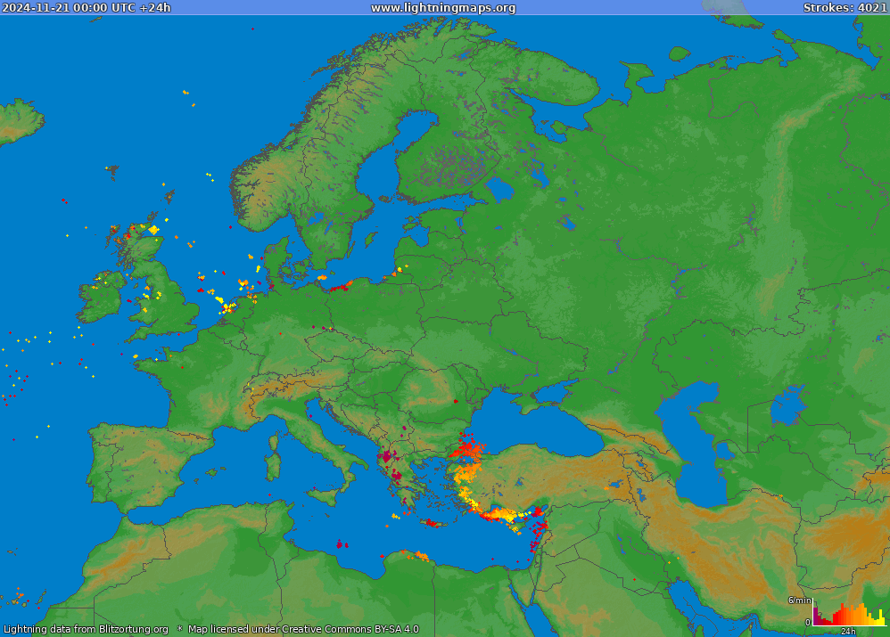 Lightning map Europe (Big) 2024-11-21