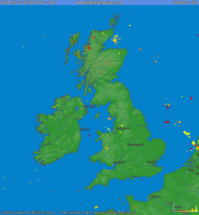 Lightning map United Kingdom 2024-11-21