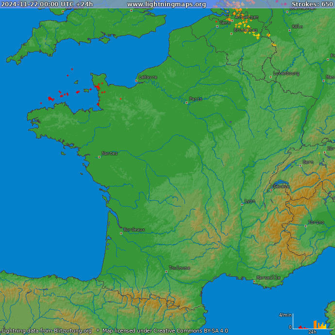 Lightning map France 2024-11-22