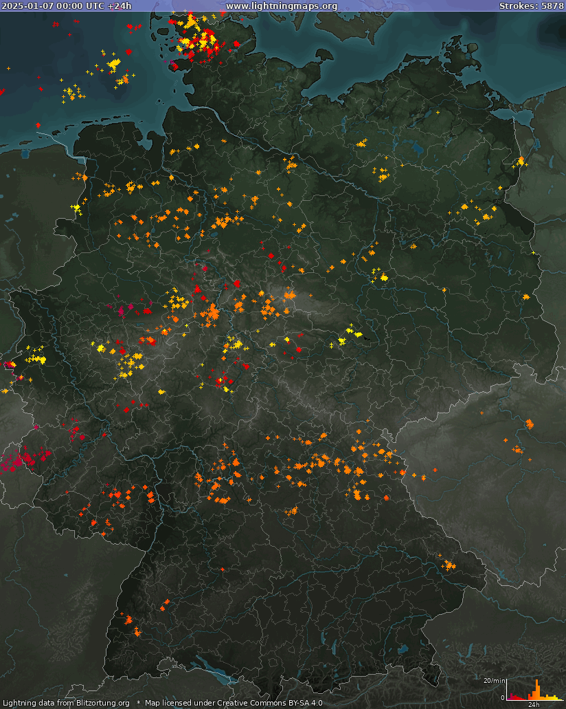 Bliksem kaart Duitsland 07.01.2025