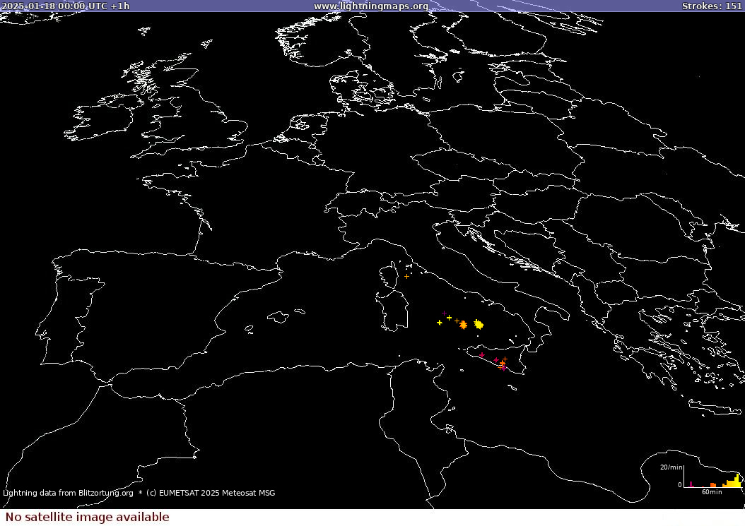 Lightning map Sat: Europe Visible 2025-01-18