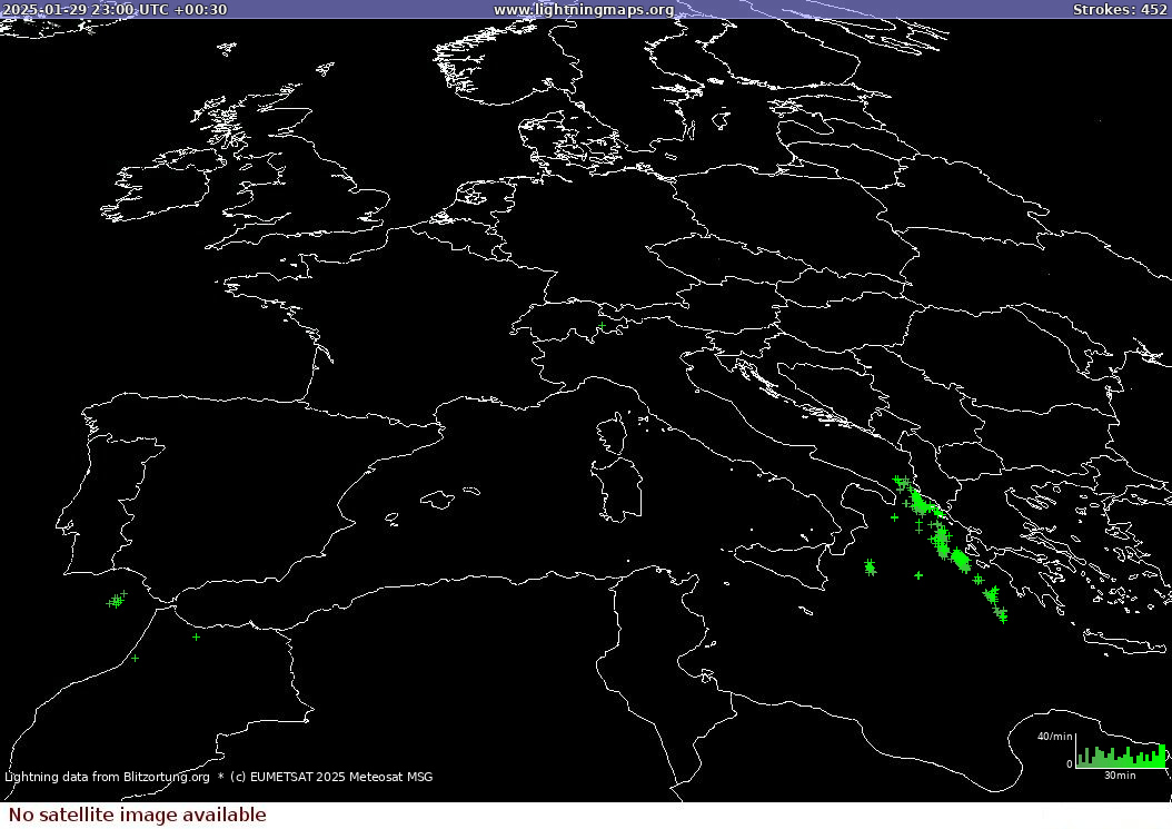 Lightning map Sat: Europe Fire 2025-01-30 (Animation)