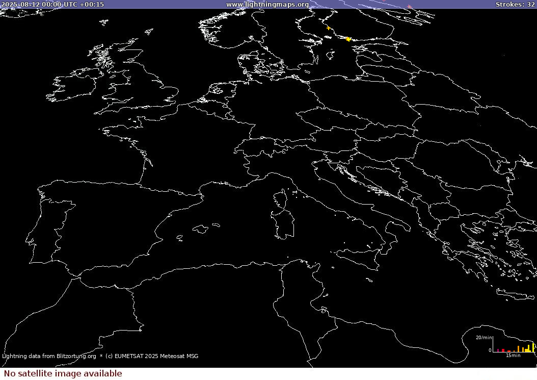 Mapa bleskov Sat: Europe Clouds + Rain 12.08.2025