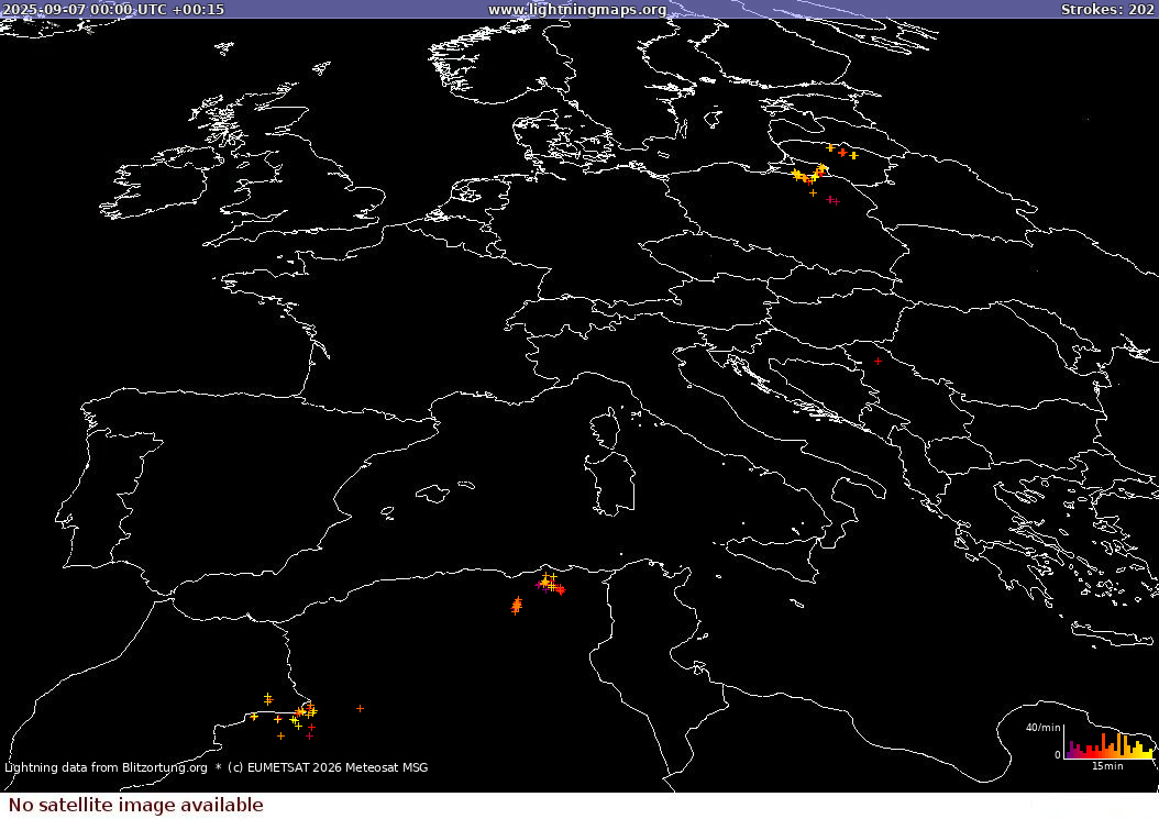 Mapa blesků Sat: Europe Clouds + Rain 07.09.2025