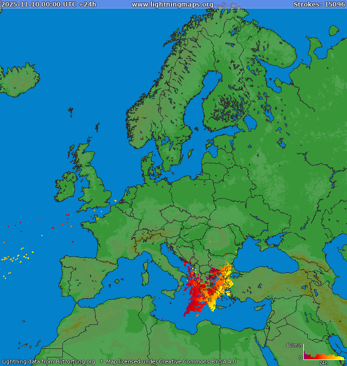 Carte de la foudre Europe 10/11/2025