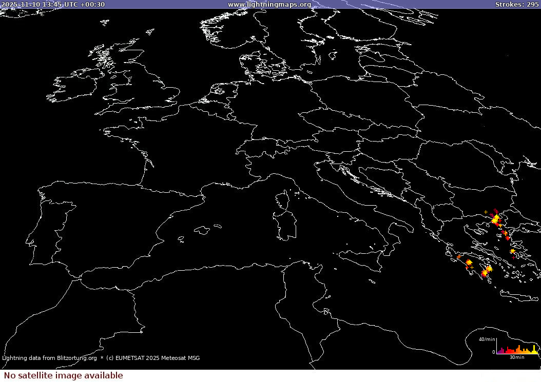 Mapa blesků Sat: Europe Clouds + Rain 10.11.2025 (Animace)