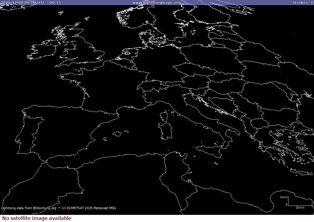 Lightning map Sat: Europe Clouds + Rain 2025-12-09