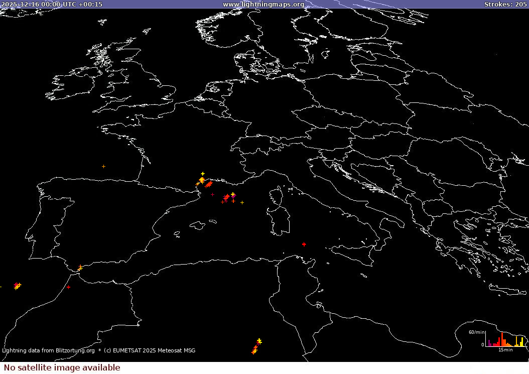 Lightning map Sat: Europe Clouds + Rain 2025-12-16
