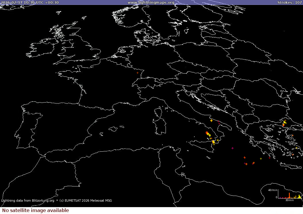 Carte de la foudre Sat: Europe Clouds + Rain 17/02/2026 (Animation)