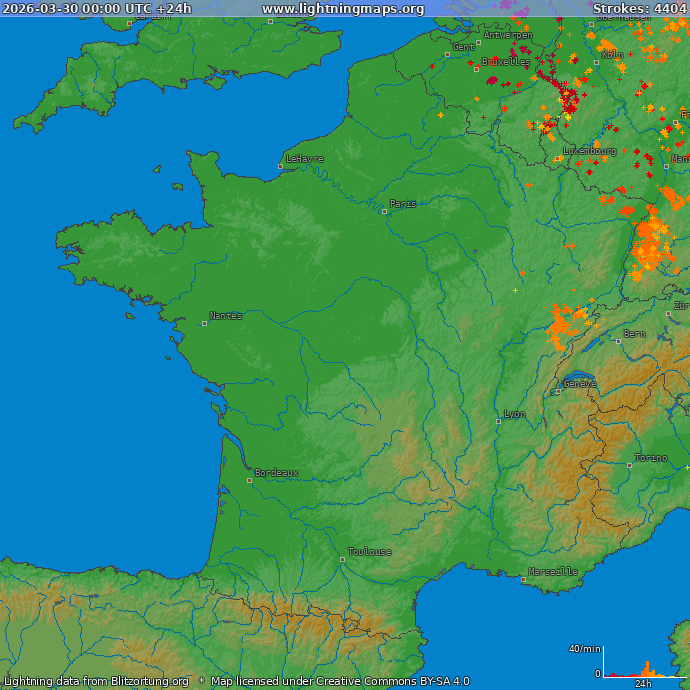 Lightning map France 2026-03-30