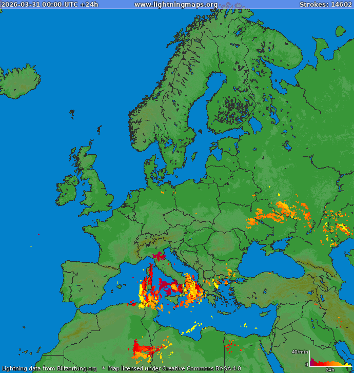 Lightning map Europe 2026-03-31