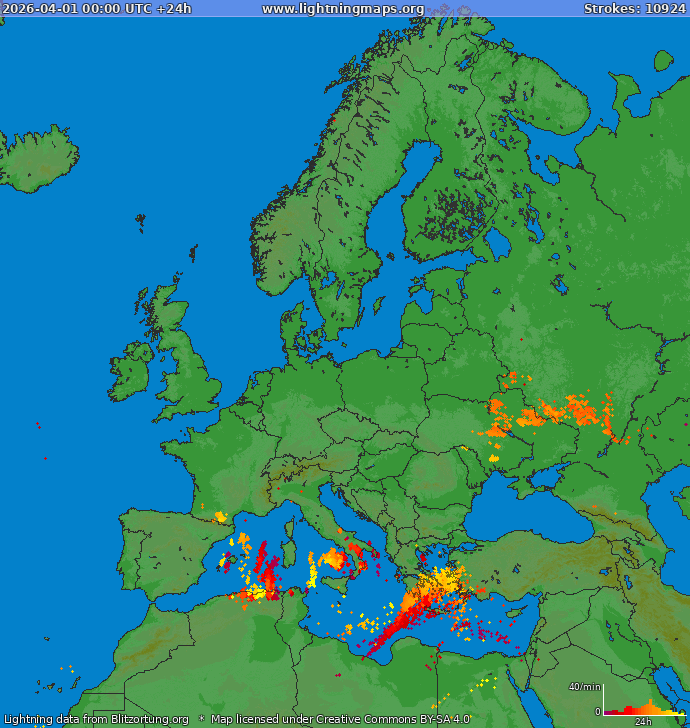 Mappa dei fulmini Europa 01.04.2026