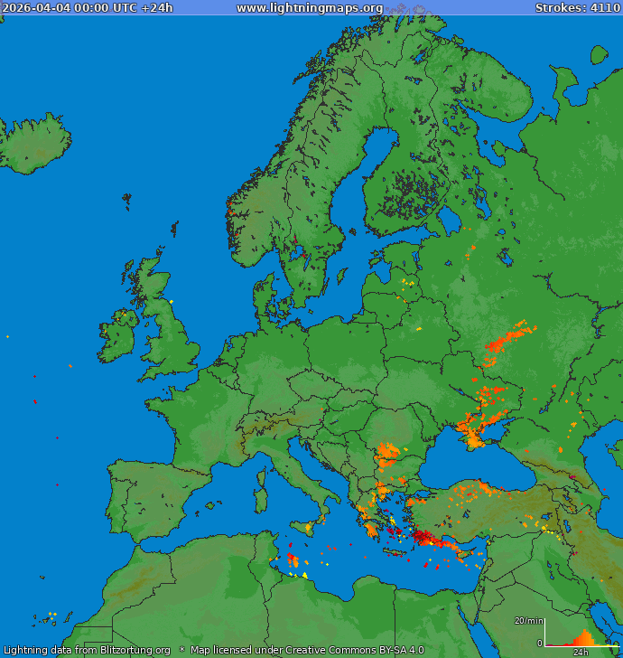 Lightning map Europe 2026-04-04