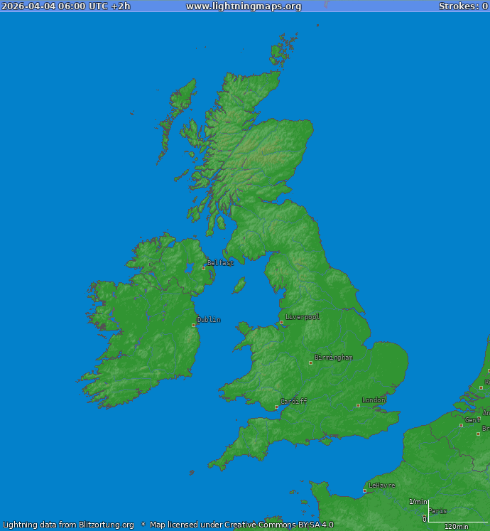 Lightning map United Kingdom 2026-04-04 (Animation)