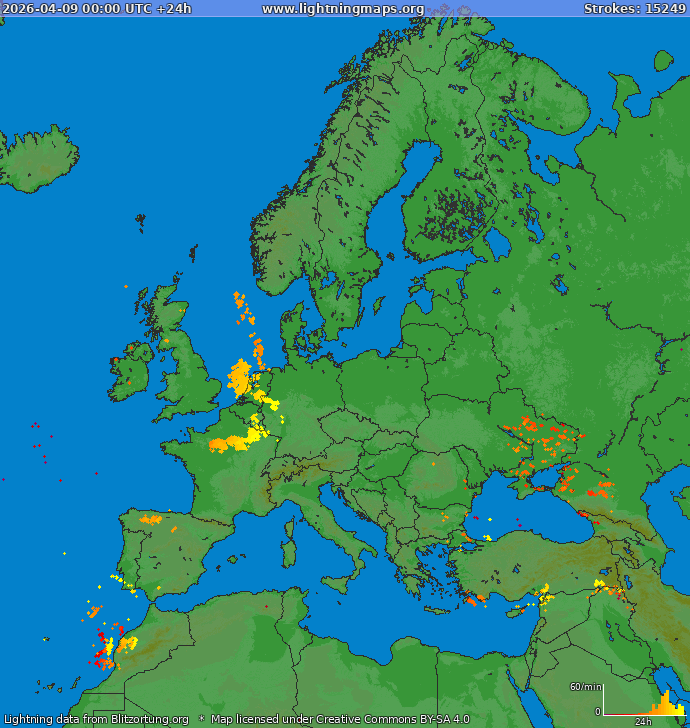 Lightning map Europe 2026-04-09