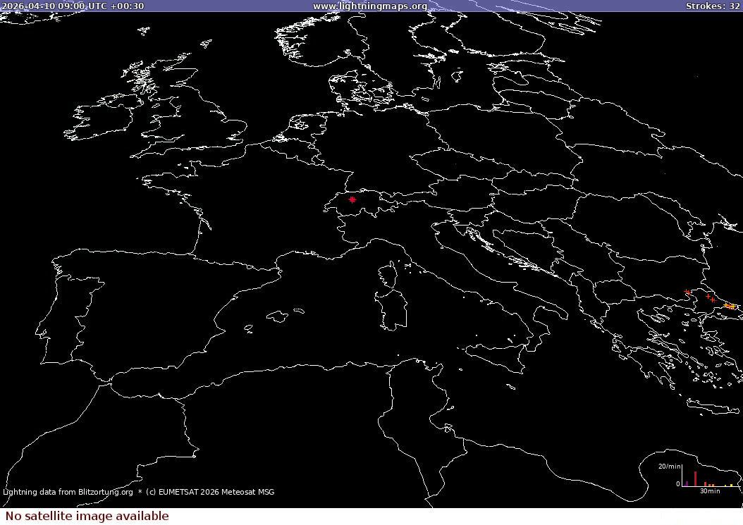 Карта блискавок Sat: Europe Clouds + Rain 10.04.2026 (Анімація)