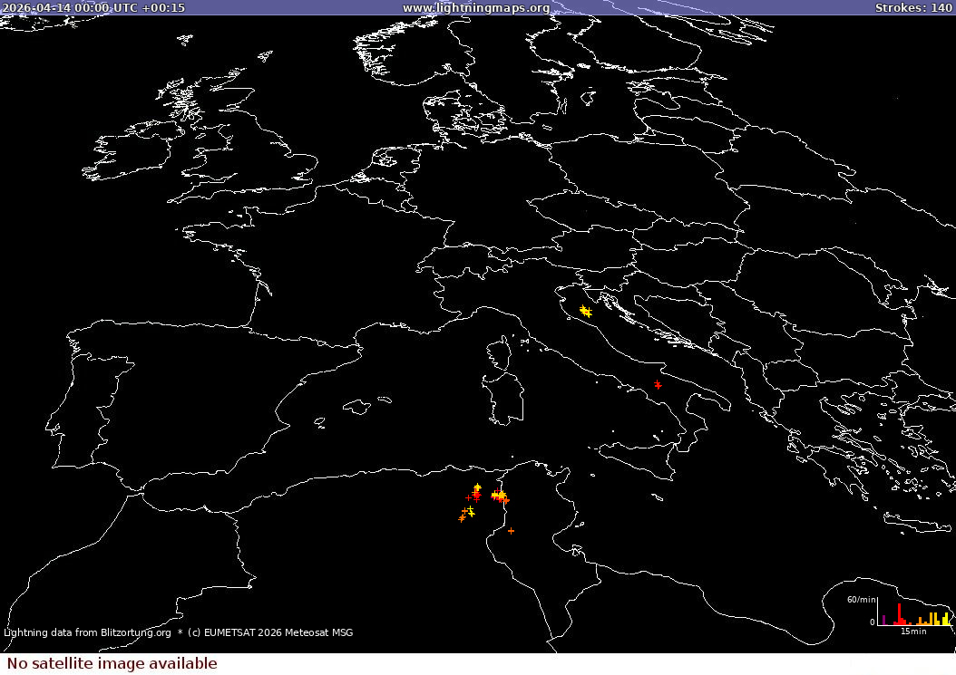 Mappa dei fulmini Sat: Europe Clouds + Rain 14.04.2026