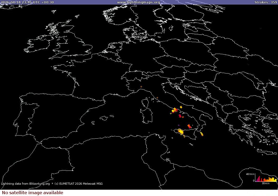 Mappa dei fulmini Sat: Europe Clouds + Rain 15.04.2026 (Animazione)