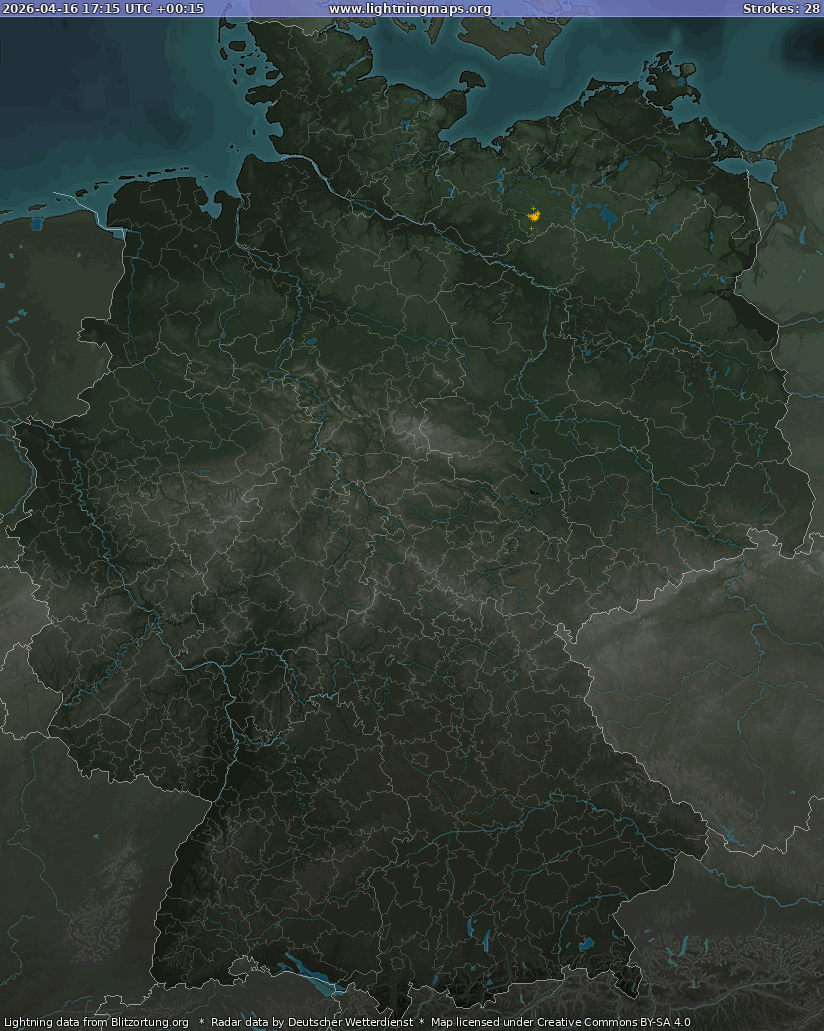 Blitzkarte Germany Radar 16.04.2026 (Animation)
