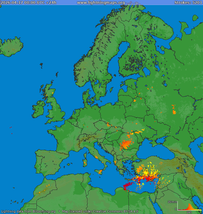 Lightning map Europe 2026-04-17