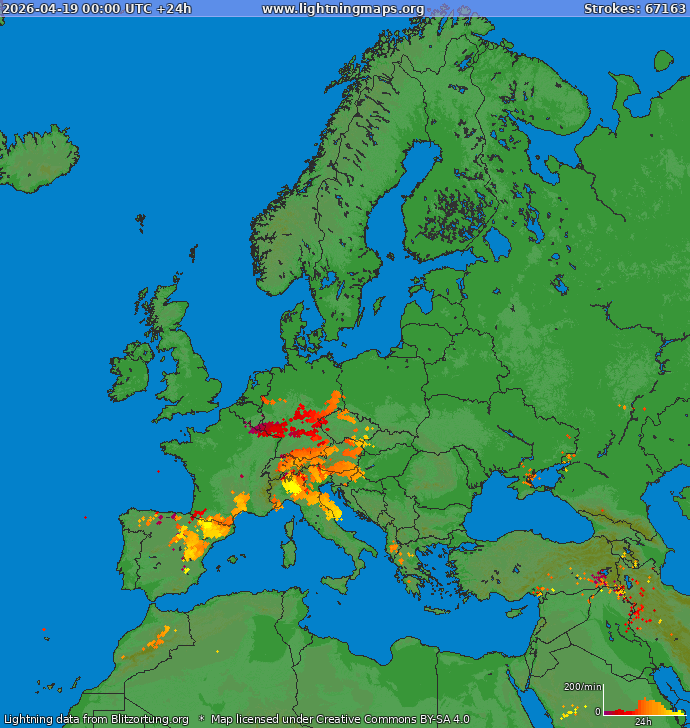 Blixtkarta Europa 2026-04-19