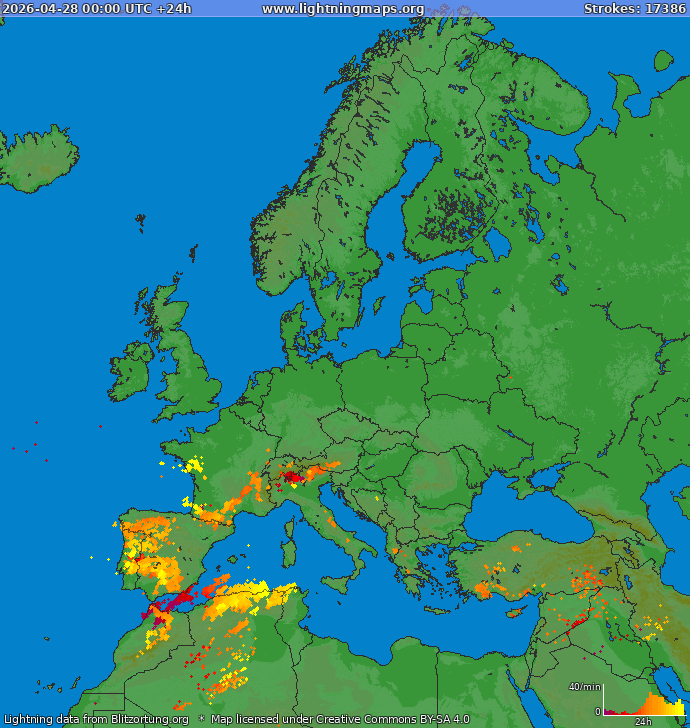 Lightning map Europe 2026-04-28
