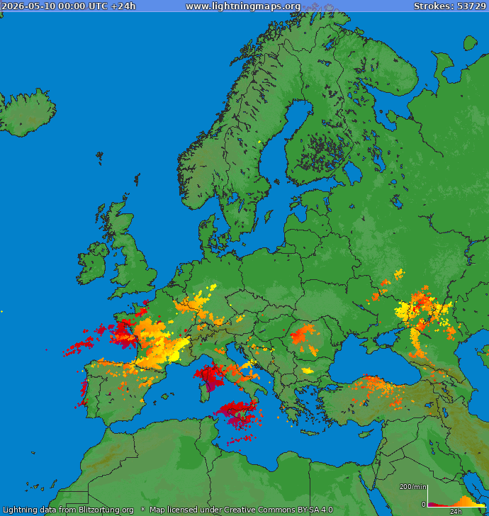 Lightning map Europe 2026-05-10