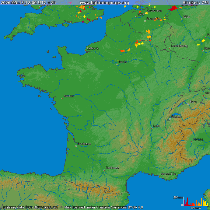 Lightning map France 2026-05-13 (Animation)