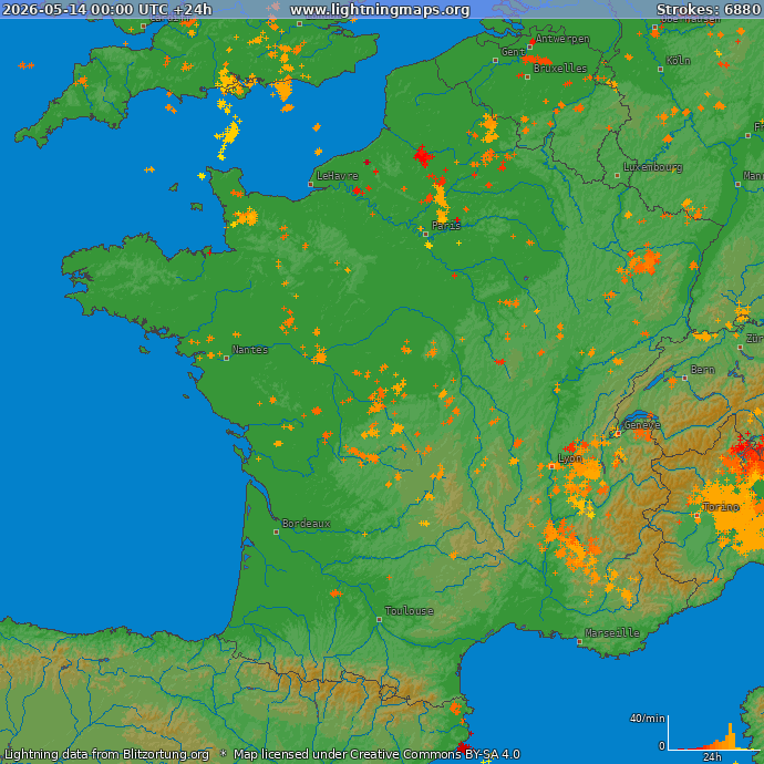 Lightning map France 2026-05-14