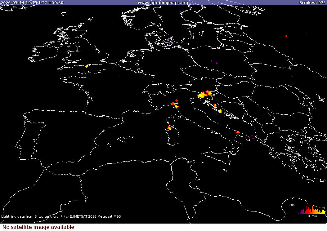 Lightning map Sat: Europe Clouds + Rain 2026-05-15 (Animation)