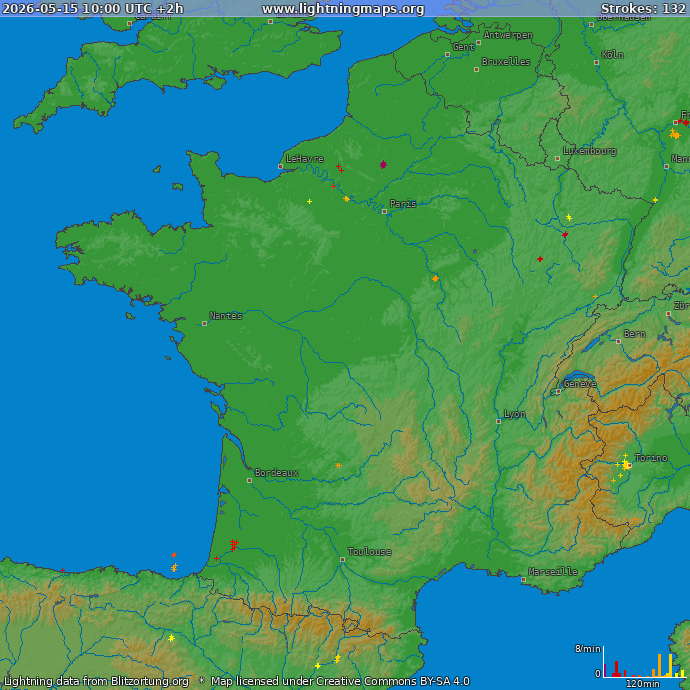 Lightning map France 2026-05-15 (Animation)