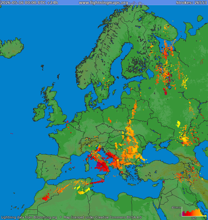Lightning map Europe 2026-05-16