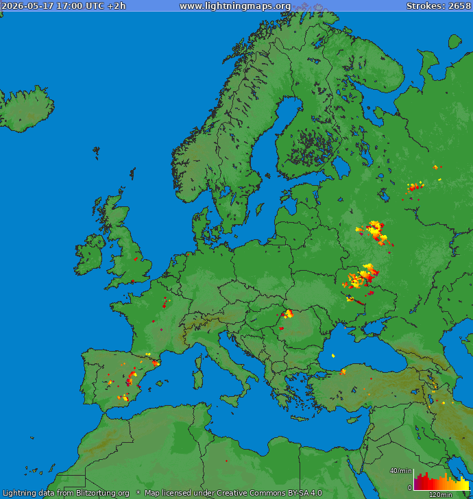 Lightning map Europe 2026-05-17 (Animation)