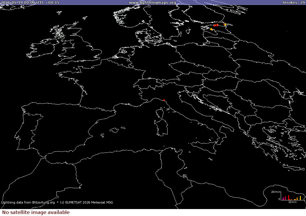 Carte de la foudre Sat: Europe Clouds + Rain 19/05/2026