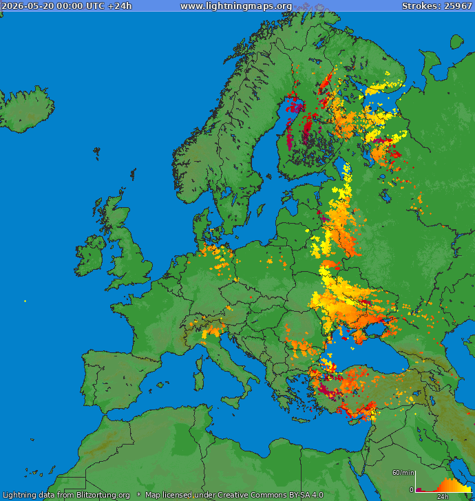 Lightning map Europe 2026-05-20