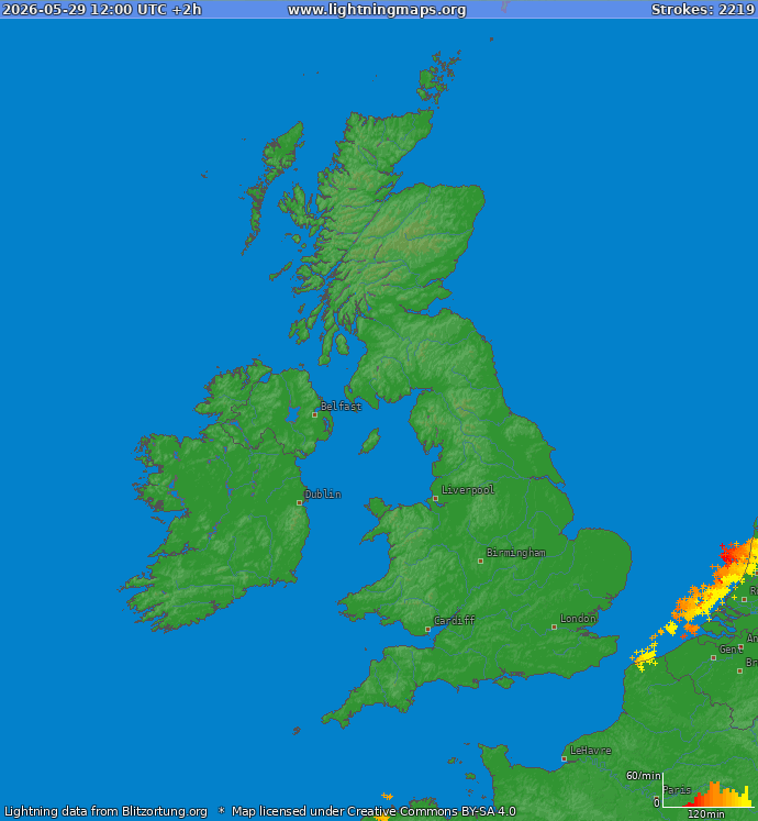 Lightning map United Kingdom 2026-05-29 (Animation)