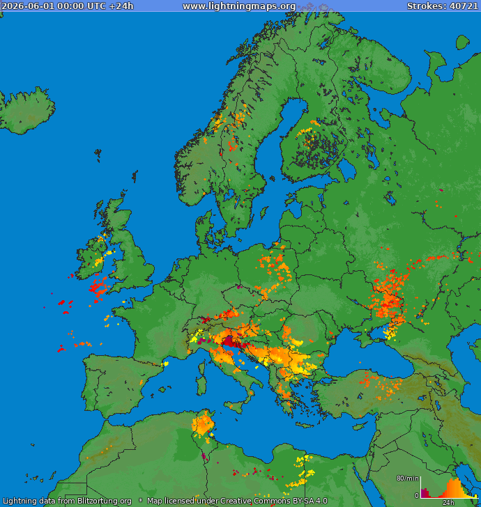 Lightning map Europe 2026-06-01
