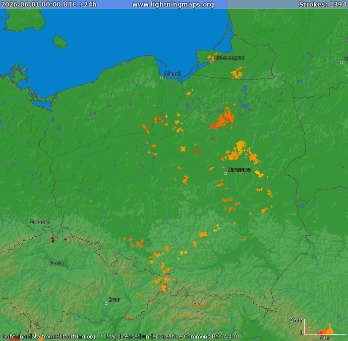 Lightning map Poland 2026-06-01